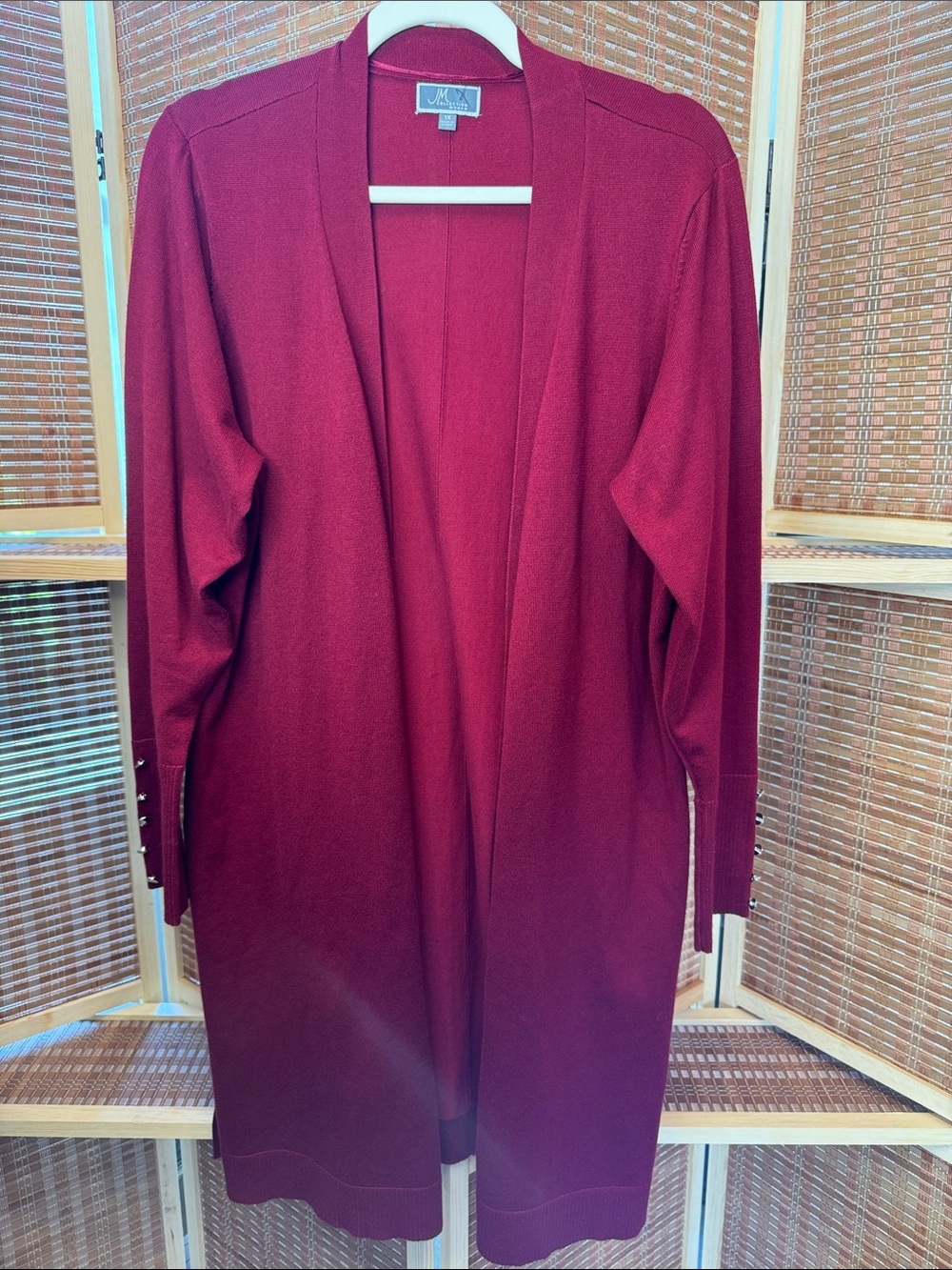 JM Collection Open-Front Long Cardigan Sweater — Wine color N0329